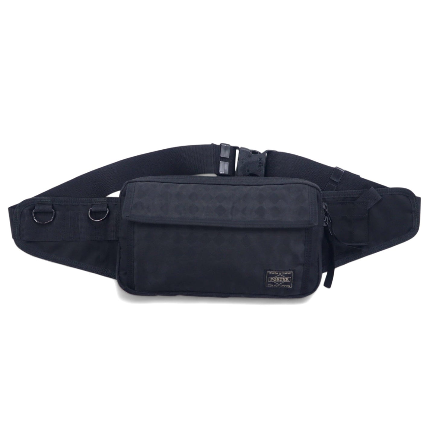 PORTER Waist Bag, Body Bag, Black Nylon, Diamond Pattern, Made in Japan