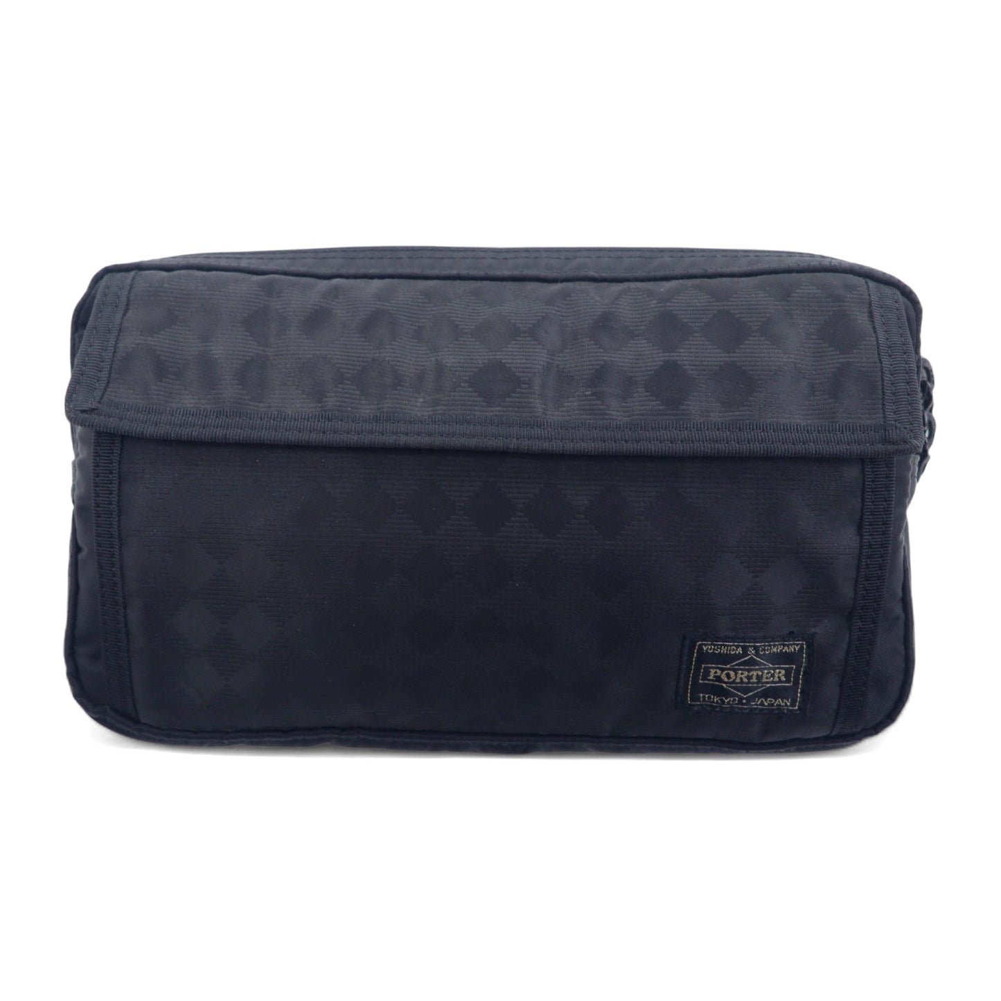 PORTER Waist Bag, Body Bag, Black Nylon, Diamond Pattern, Made in Japan