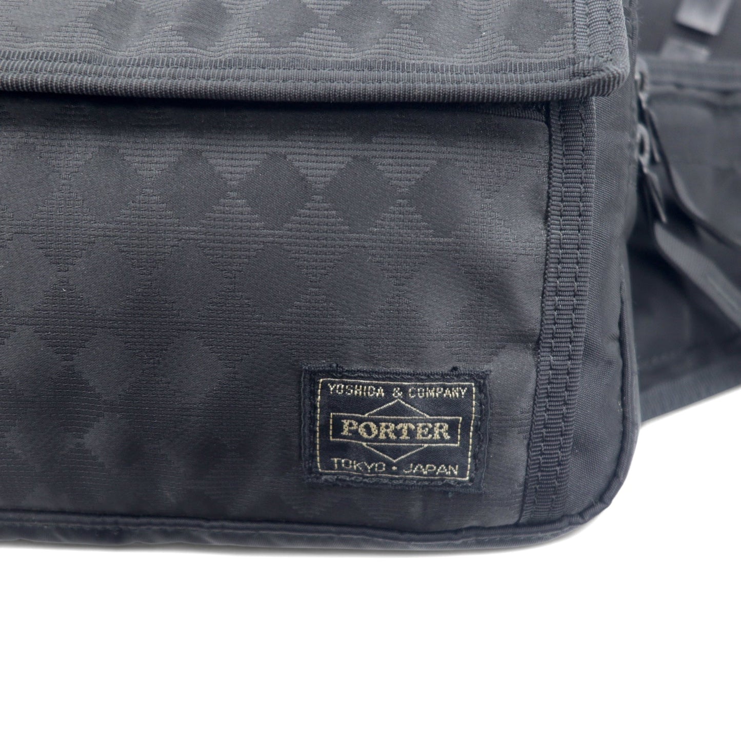 PORTER Waist Bag, Body Bag, Black Nylon, Diamond Pattern, Made in Japan