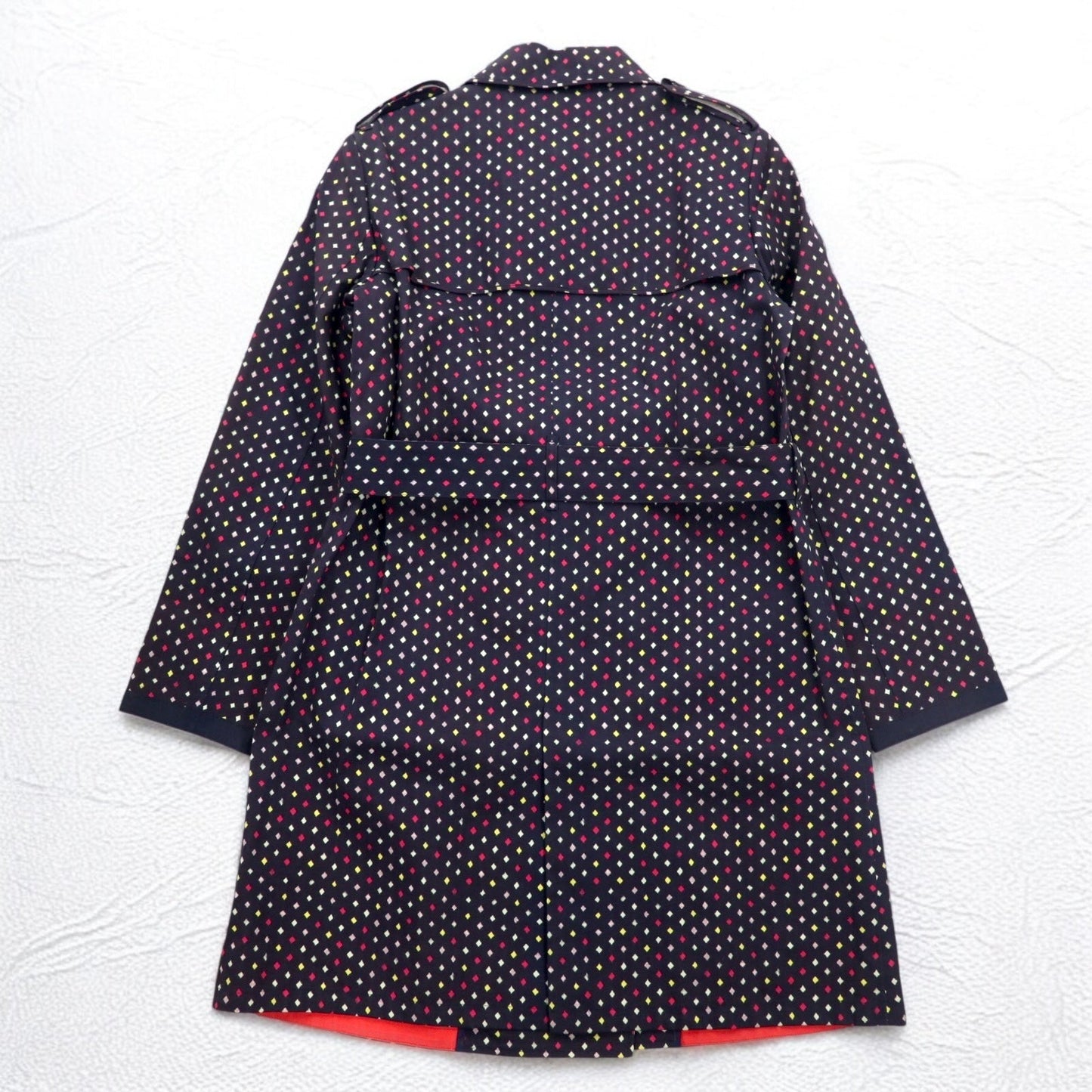 Paul Smith BLACK Rubberized Trench Coat, Size L, Navy, All-Over Dot Pattern, Double-Breasted, Belted, Waterproof