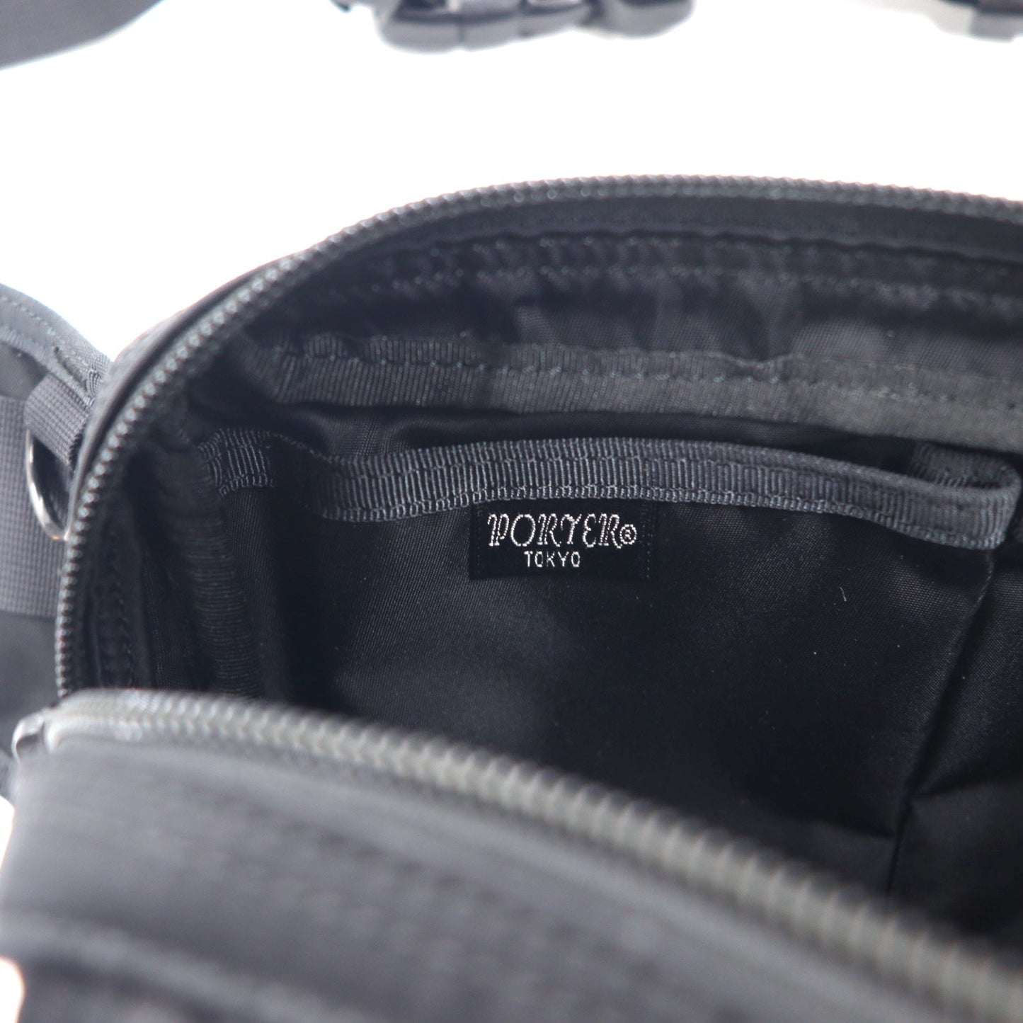 PORTER Waist Bag, Body Bag, Black Nylon, Diamond Pattern, Made in Japan