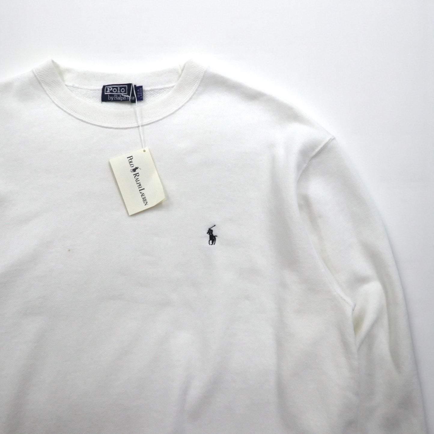 Polo Ralph Lauren 90年代 USA製 スウェット トレーナー L ホワイト スモールポニー刺繡 デッドストック 未使用品