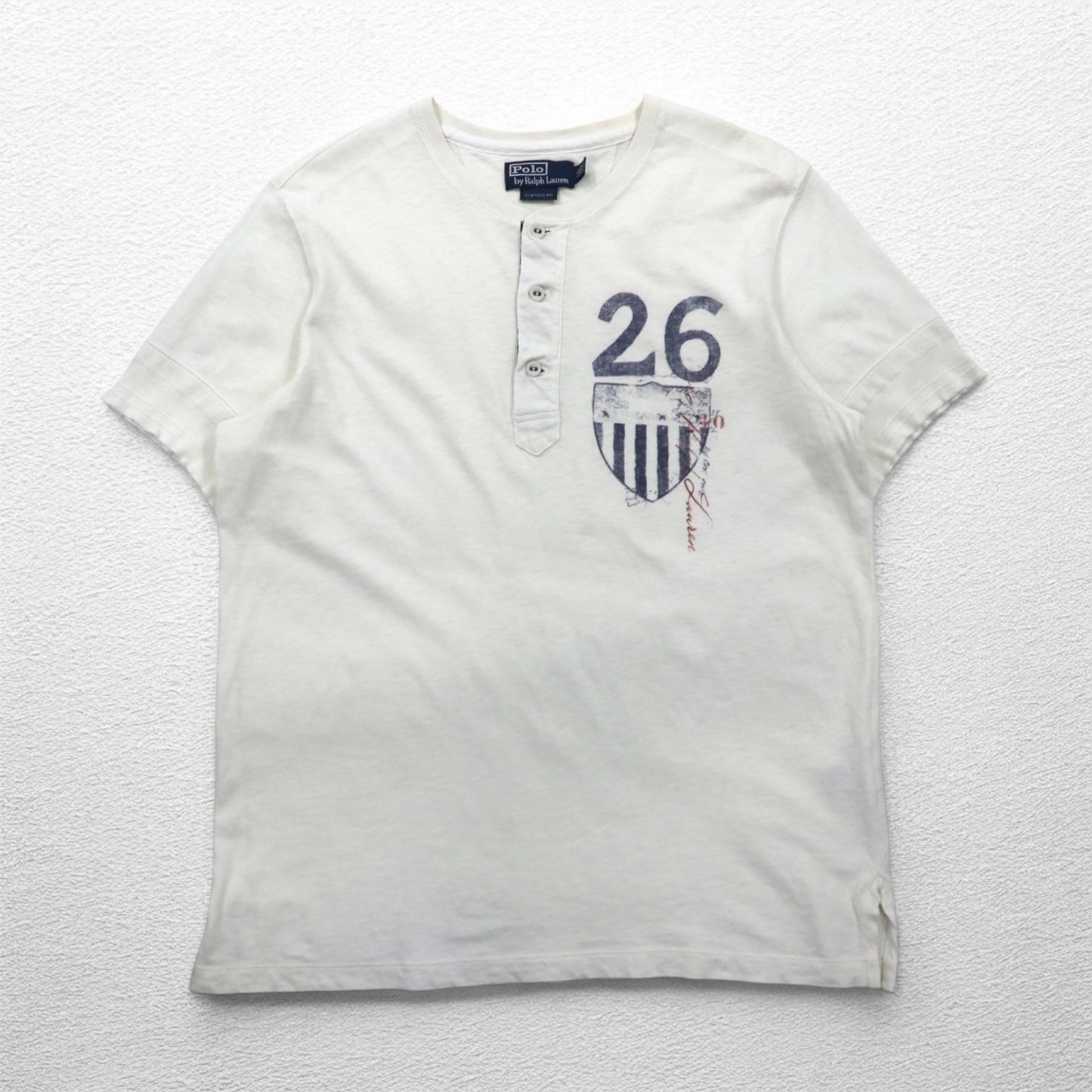 Polo by Ralph Lauren Henley T-Shirt, XL, White, Ink-Dip Print, Numbering, Custom Fit