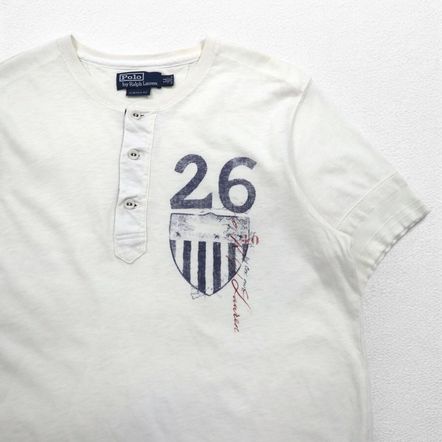 Polo by Ralph Lauren Henley T-Shirt, XL, White, Ink-Dip Print, Numbering, Custom Fit