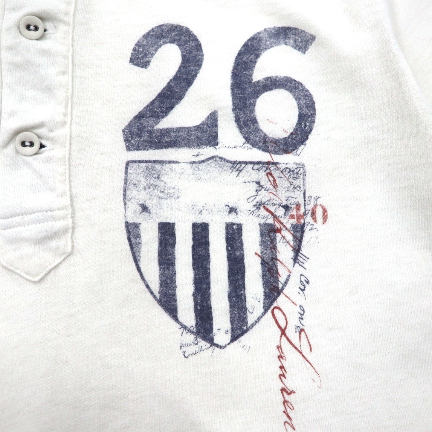 Polo by Ralph Lauren Henley T-Shirt, XL, White, Ink-Dip Print, Numbering, Custom Fit