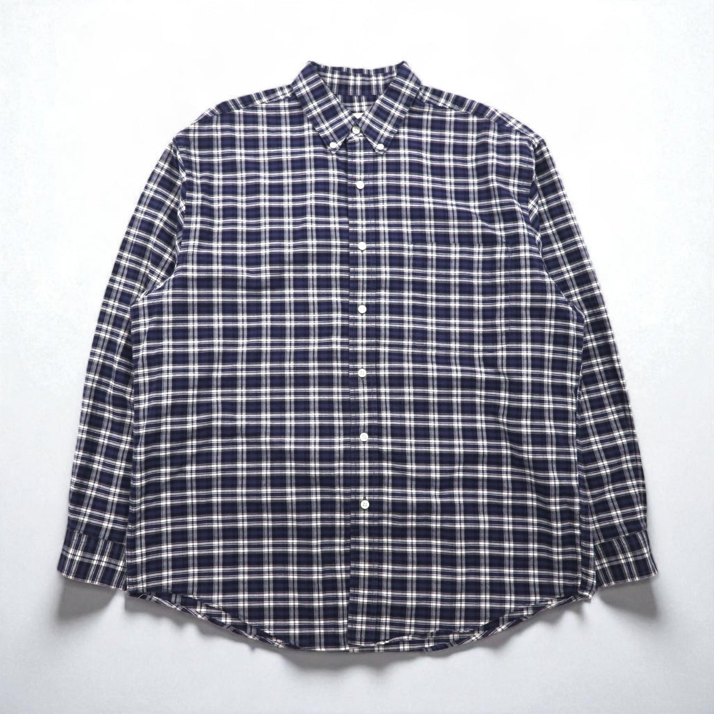 Eddie Bauer 90年代 ボタンダウンシャツ L ネイビー コットン チェック 胸ポケット