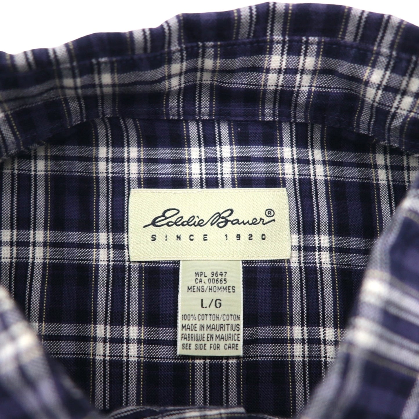 Eddie Bauer 90年代 ボタンダウンシャツ L ネイビー コットン チェック 胸ポケット