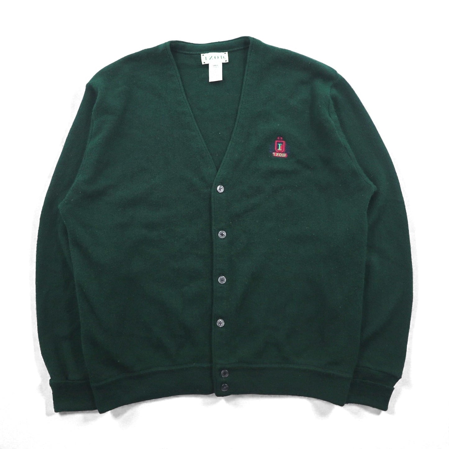 IZOD 90年代 アクリル ニット Vネック カーディガン L グリーン ワンポイントロゴ