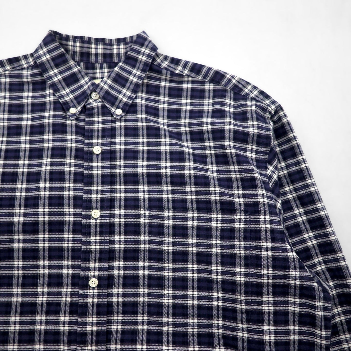 Eddie Bauer 90年代 ボタンダウンシャツ L ネイビー コットン チェック 胸ポケット