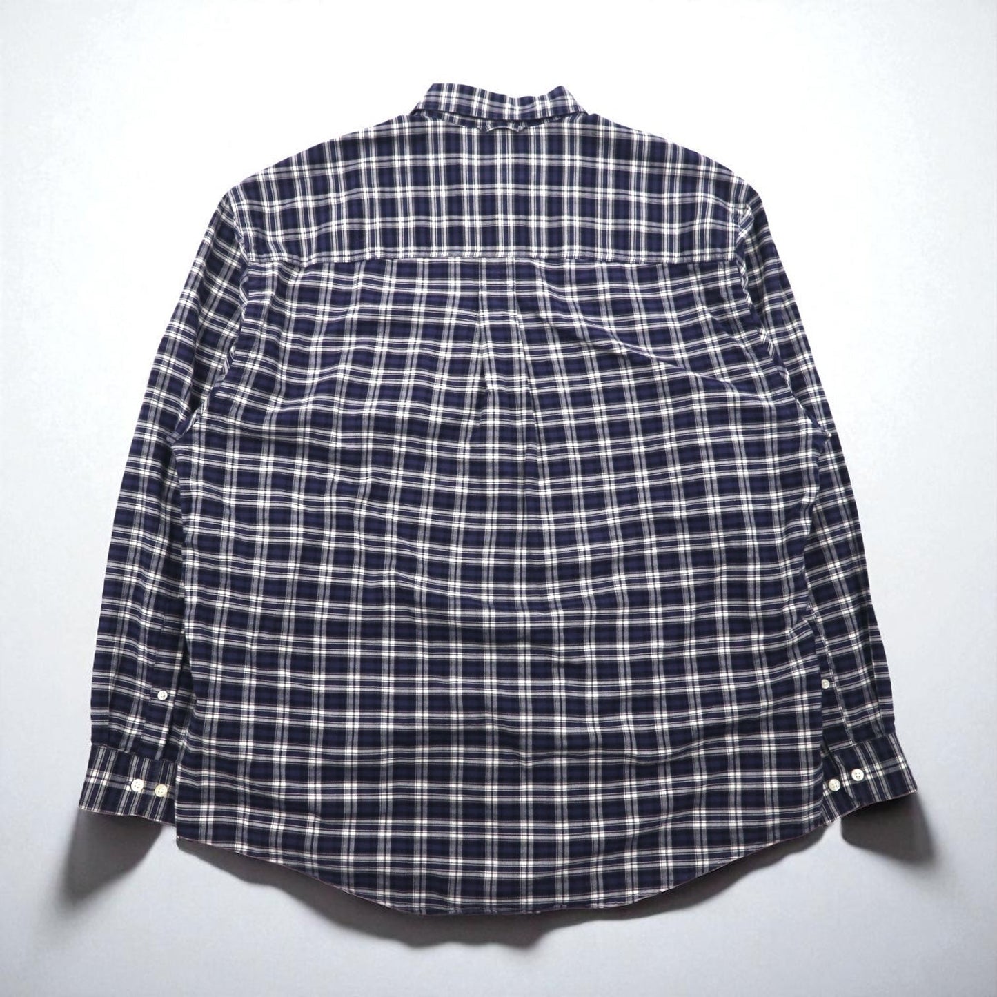 Eddie Bauer 90年代 ボタンダウンシャツ L ネイビー コットン チェック 胸ポケット