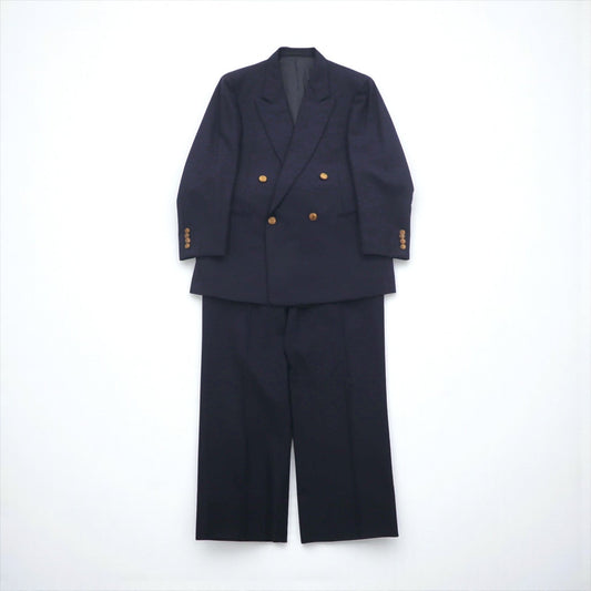 BURBERRY 80年代 日本製 ピークドラペル ダブルブレスト セットアップ スーツ S ネイビー ウール TASMANIA WOOL 紺ブレ 金ボタン ギャバジン
