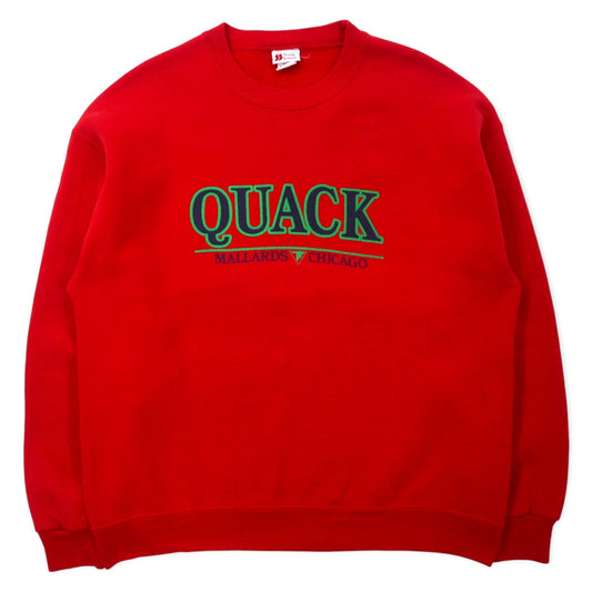 BASSETT WALKER USA製 90年代 Sturdy Sweats プリント スウェット XL レッド コットン QUACK