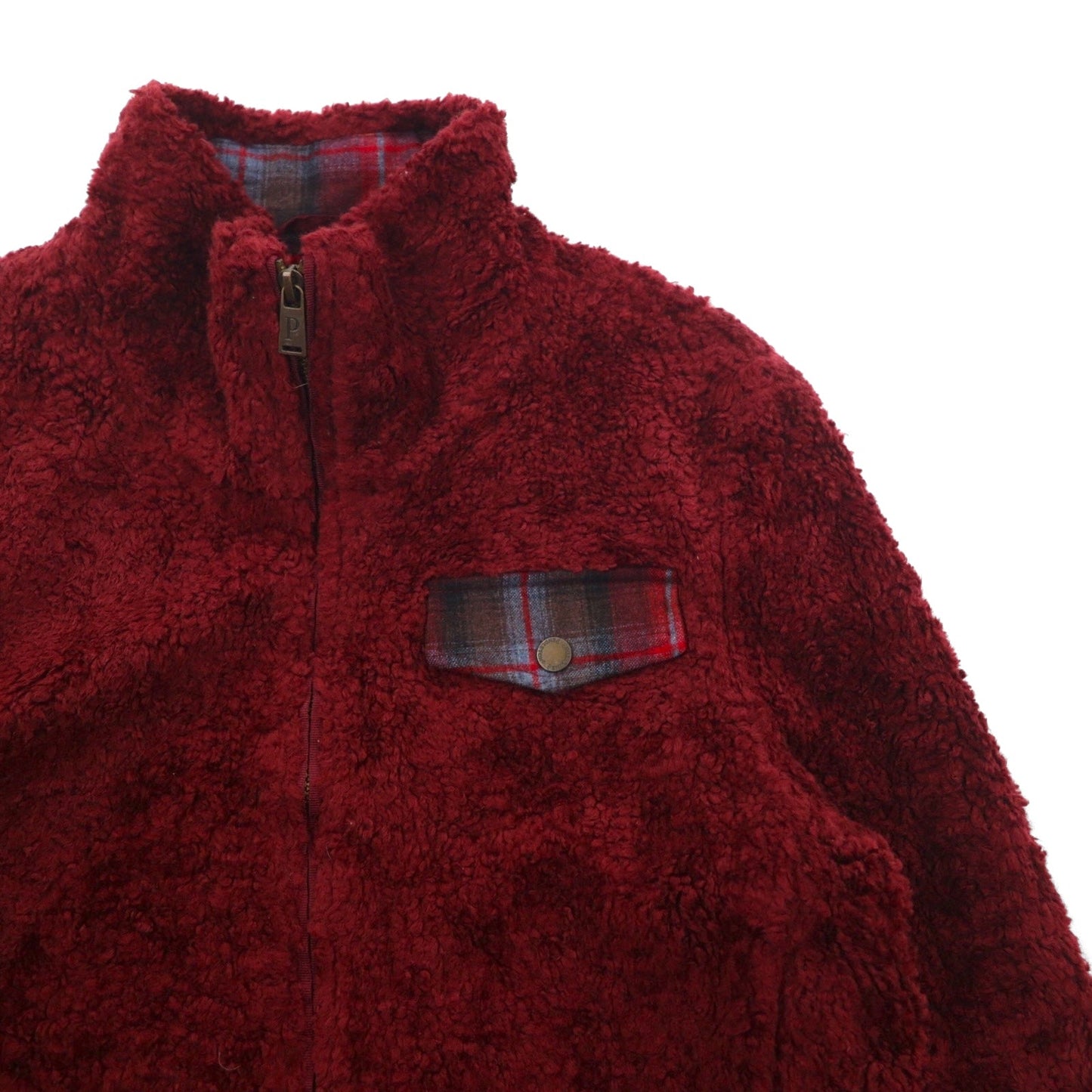 PENDLETON ボア フリースジャケット M ボルドー 胸ポケット ジップアップ