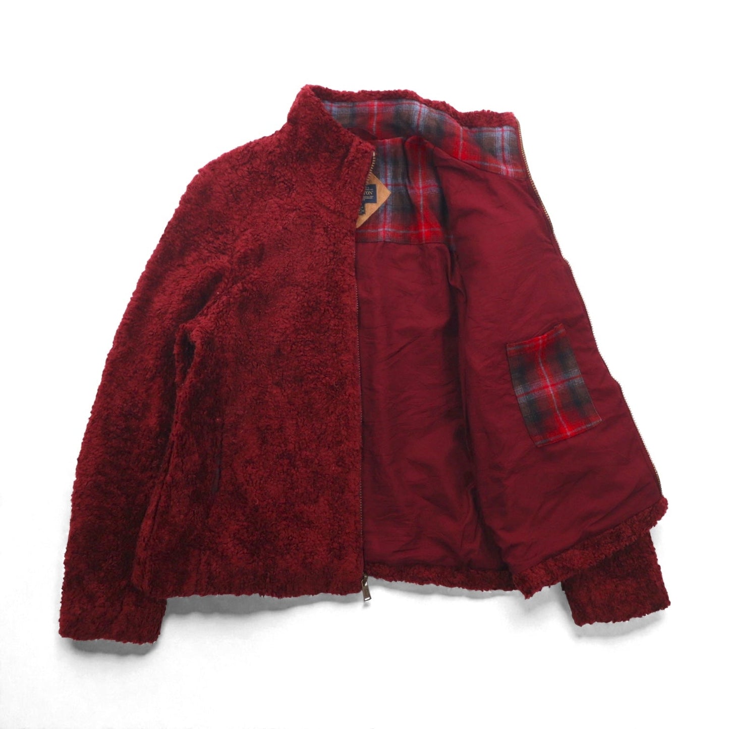 PENDLETON ボア フリースジャケット M ボルドー 胸ポケット ジップアップ