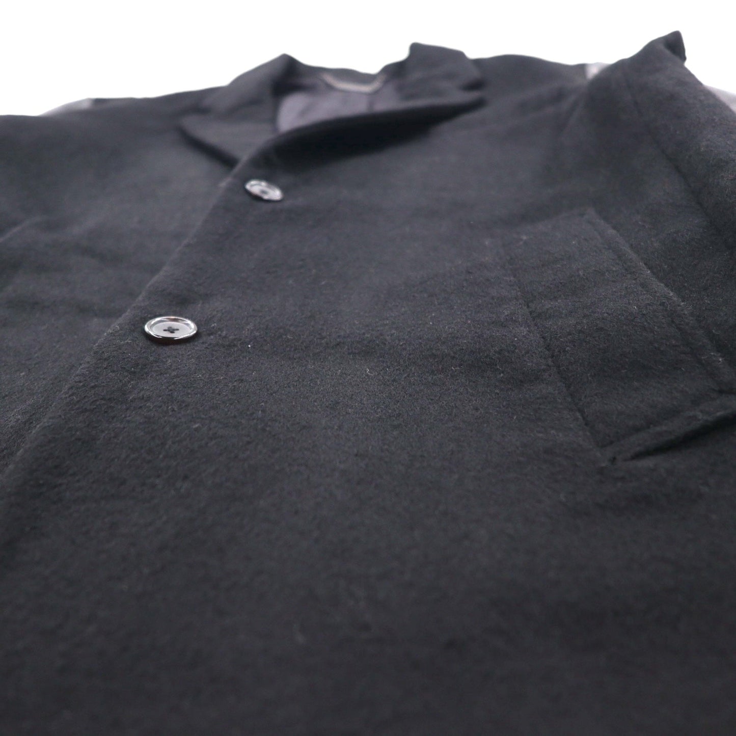 monkey time ( UNITED ARROWS ) 袖レザー 切り替え チェスターコート M ブラック ウール 1286-199-0379 ラムレザー