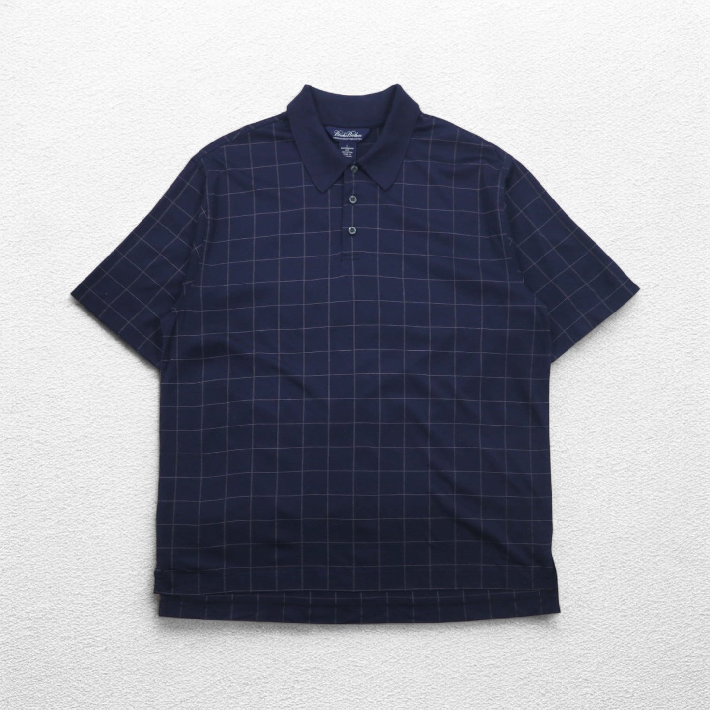 Brooks Brothers Performance Knit Polo Shirt, Navy Check, Large, Double Mercerized Cotton, Mercerized
