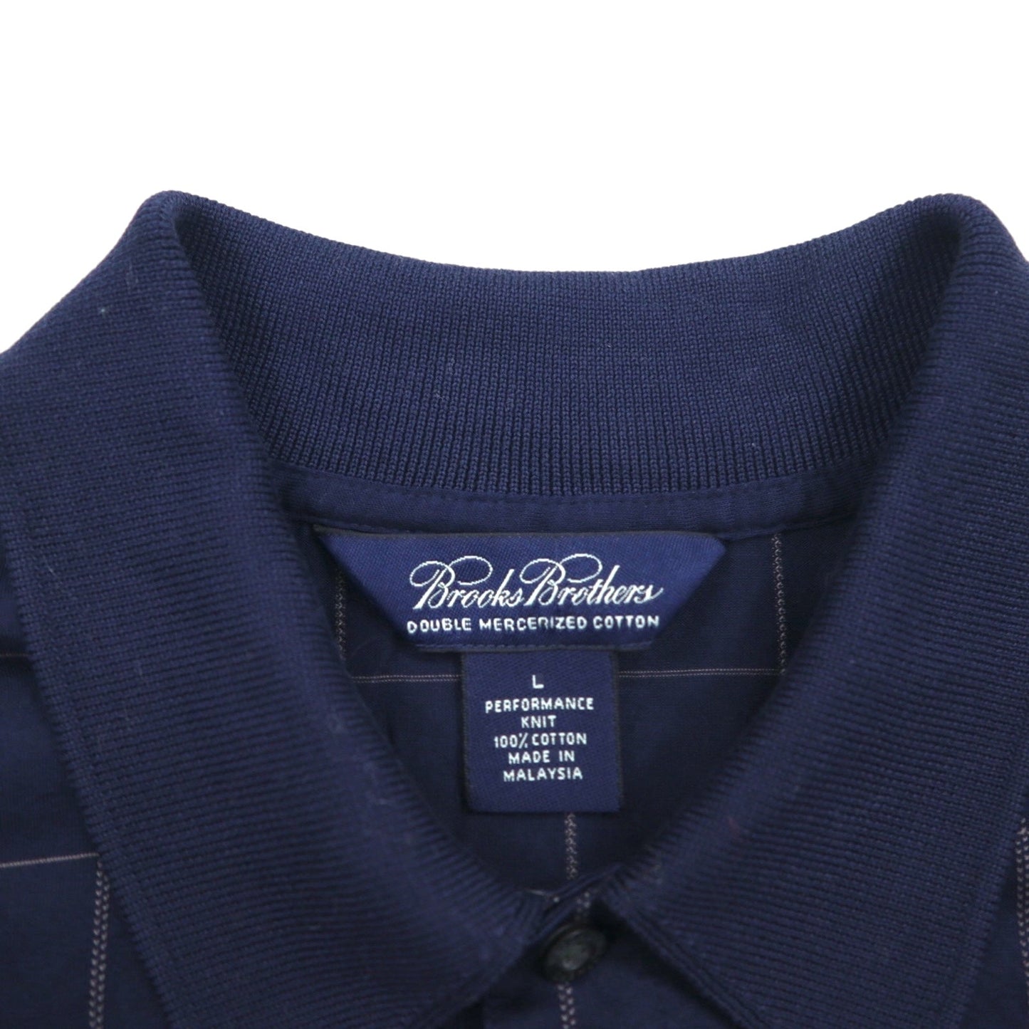 Brooks Brothers Performance Knit Polo Shirt, Navy Check, Large, Double Mercerized Cotton, Mercerized