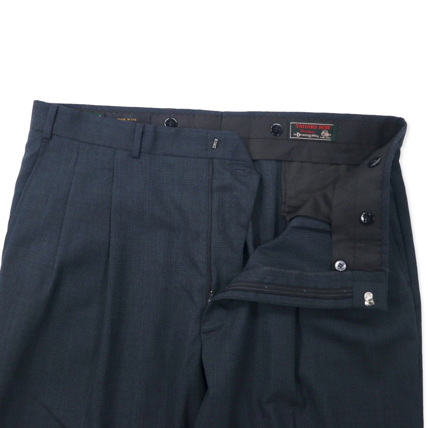 TAILORS ROW by Deansgate, USA-made, 1980s, two-pleat wide-leg slacks, size W96, gray check wool with suspender buttons.