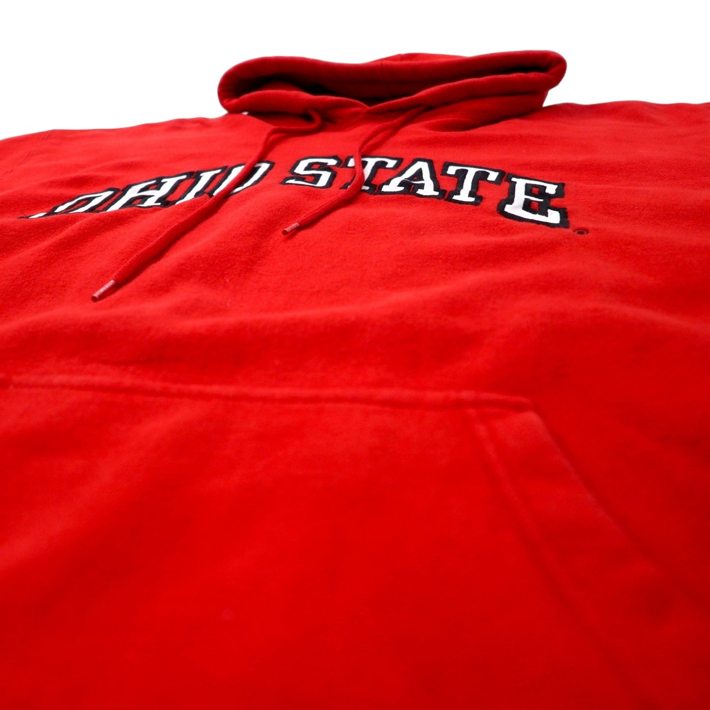 STEVE AND BARRY'S Reverse Weave Hoodie, Size L, Red, Cotton, Ohio State College Arch Logo, Oversized