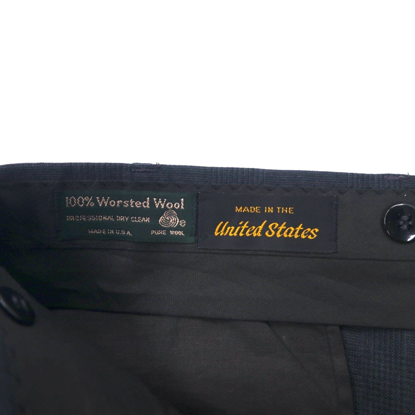 TAILORS ROW by Deansgate, USA-made, 1980s, two-pleat wide-leg slacks, size W96, gray check wool with suspender buttons.