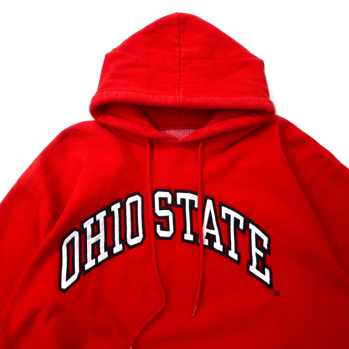 STEVE AND BARRY'S Reverse Weave Hoodie, Size L, Red, Cotton, Ohio State College Arch Logo, Oversized