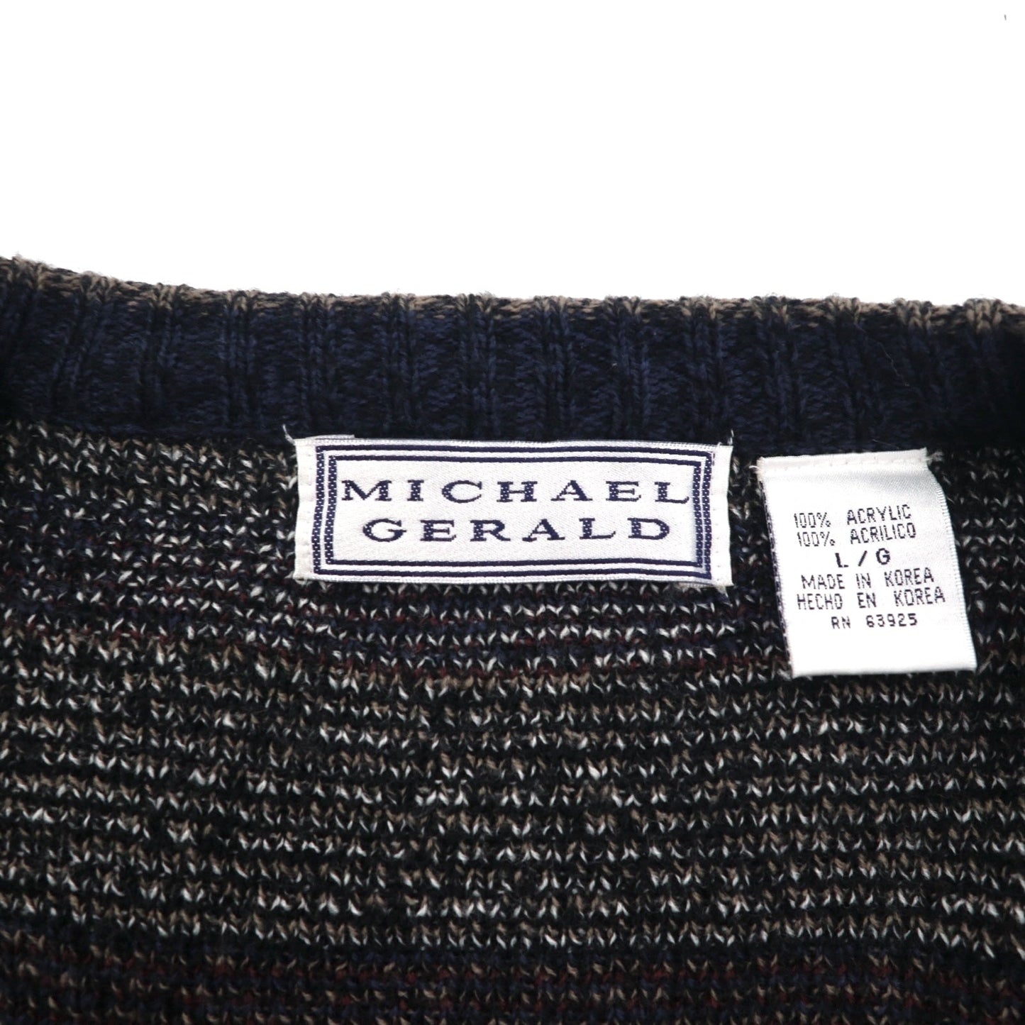 MICHAEL GERALD 90年代 総柄 ジャガードニット カーディガン L ネイビー アクリル