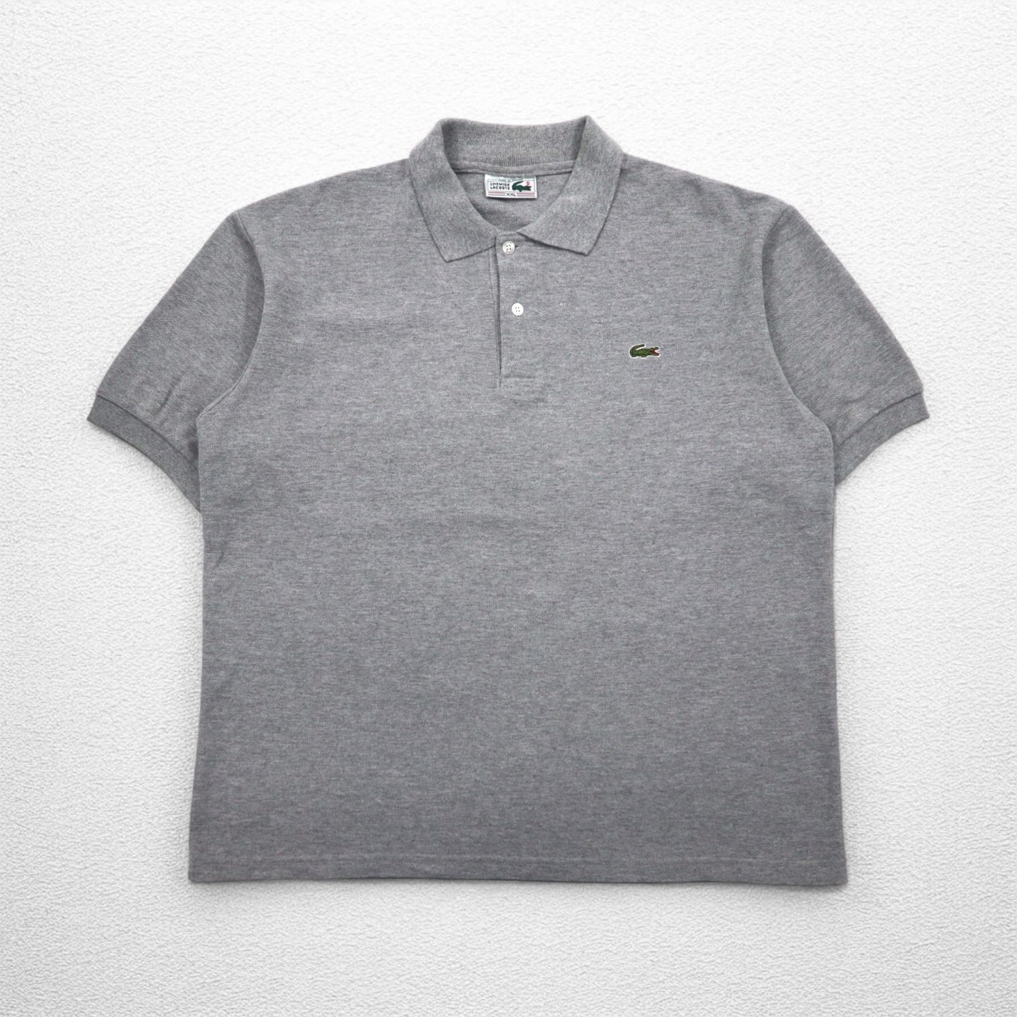 CHEMISE LACOSTE フランス製 70年代 フレンチラコステ ポロシャツ 2XL グレー 鹿の子 ワンポイントロゴ