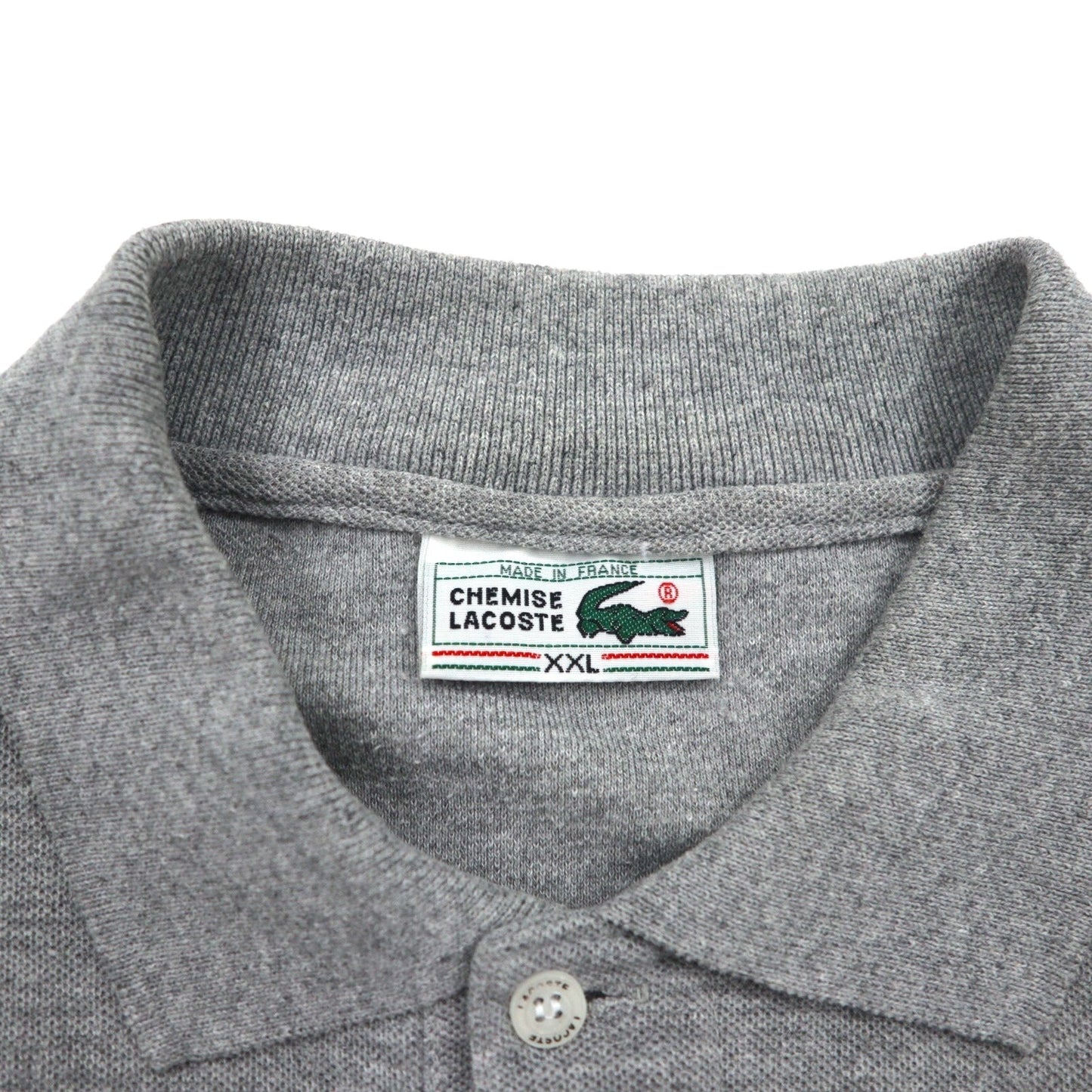 CHEMISE LACOSTE フランス製 70年代 フレンチラコステ ポロシャツ 2XL グレー 鹿の子 ワンポイントロゴ
