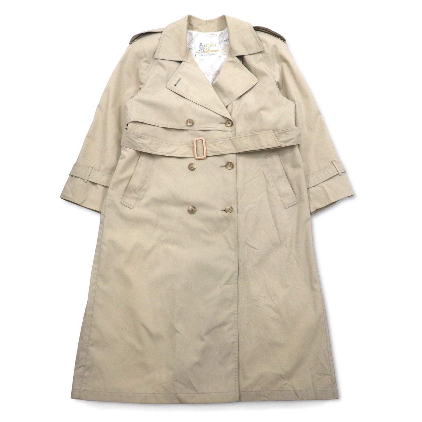LONDON FOG 90s USA-Made Trench Coat, Size XL, Beige, Polyester and Cotton, Floral Lining