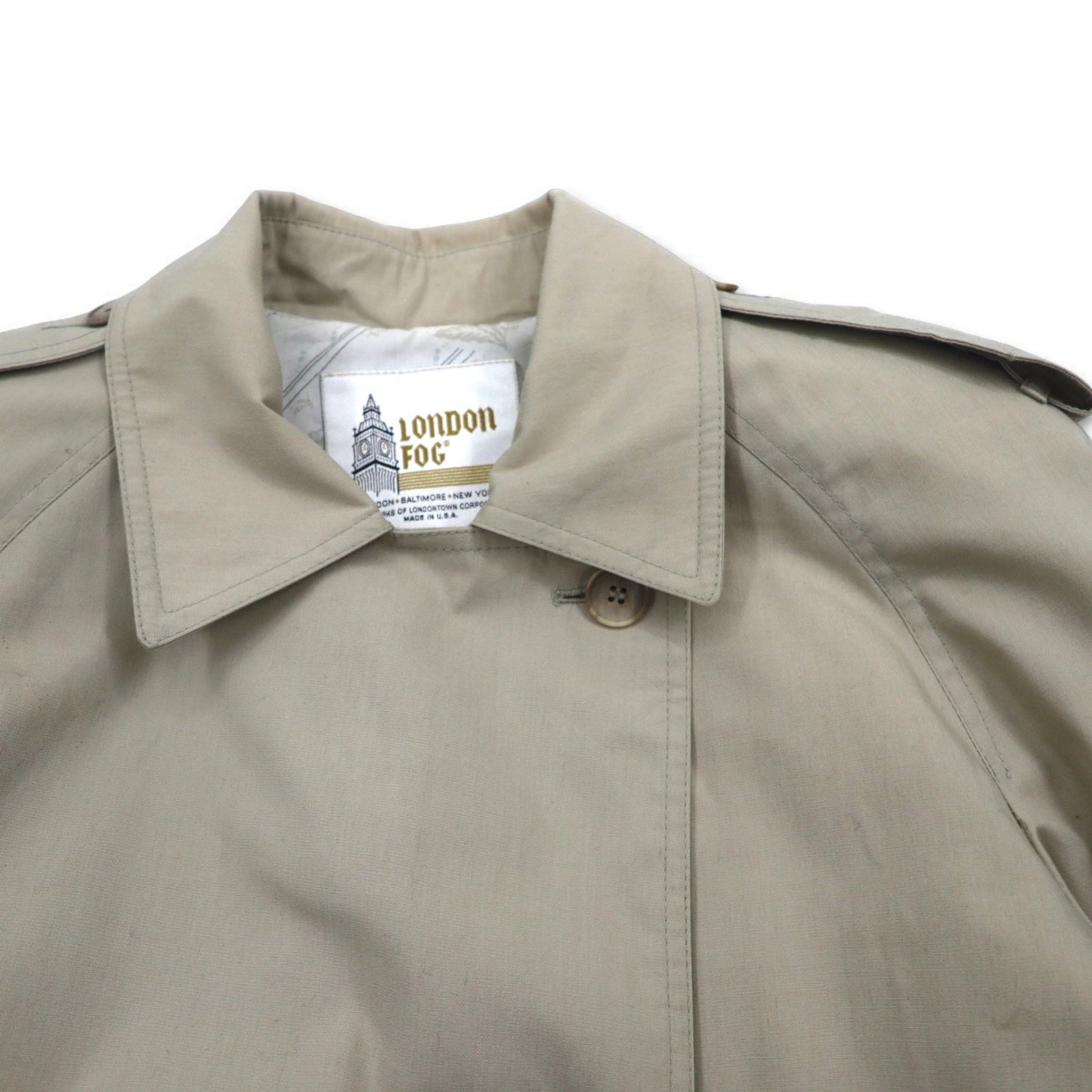 LONDON FOG 90s USA-Made Trench Coat, Size XL, Beige, Polyester and Cotton, Floral Lining