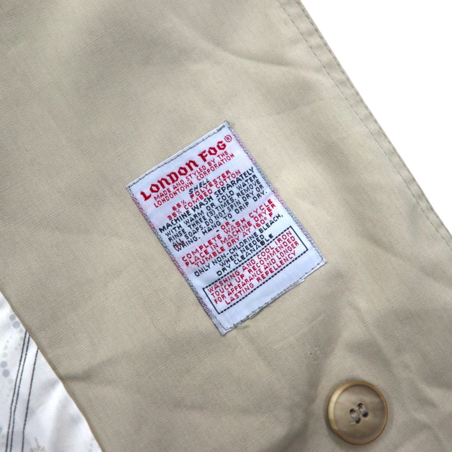 LONDON FOG 90s USA-Made Trench Coat, Size XL, Beige, Polyester and Cotton, Floral Lining