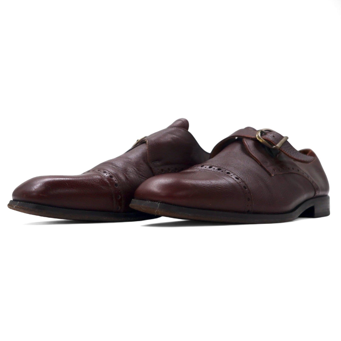 SAGRIPANTI Italian-made monk strap straight-tip shoes, size 27cm, brown leather