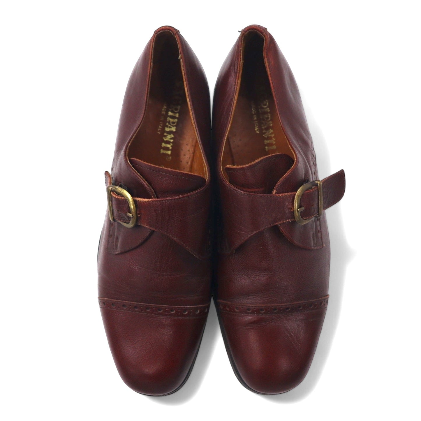 SAGRIPANTI Italian-made monk strap straight-tip shoes, size 27cm, brown leather