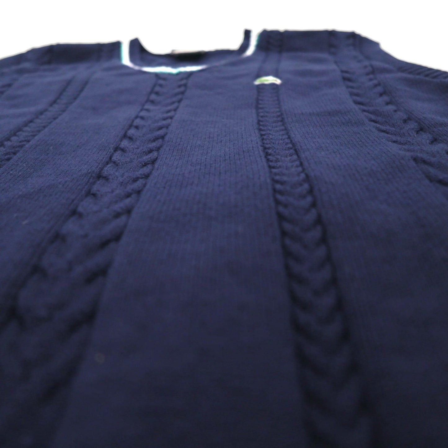 LACOSTE フランス製 チルデンニット Vネック ベスト L ネイビー ケーブル編み アイビー