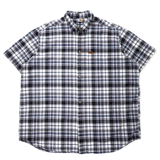 Carhartt Short Sleeve Button-Down Shirt, Gray Check Cotton, XXL, Oversized