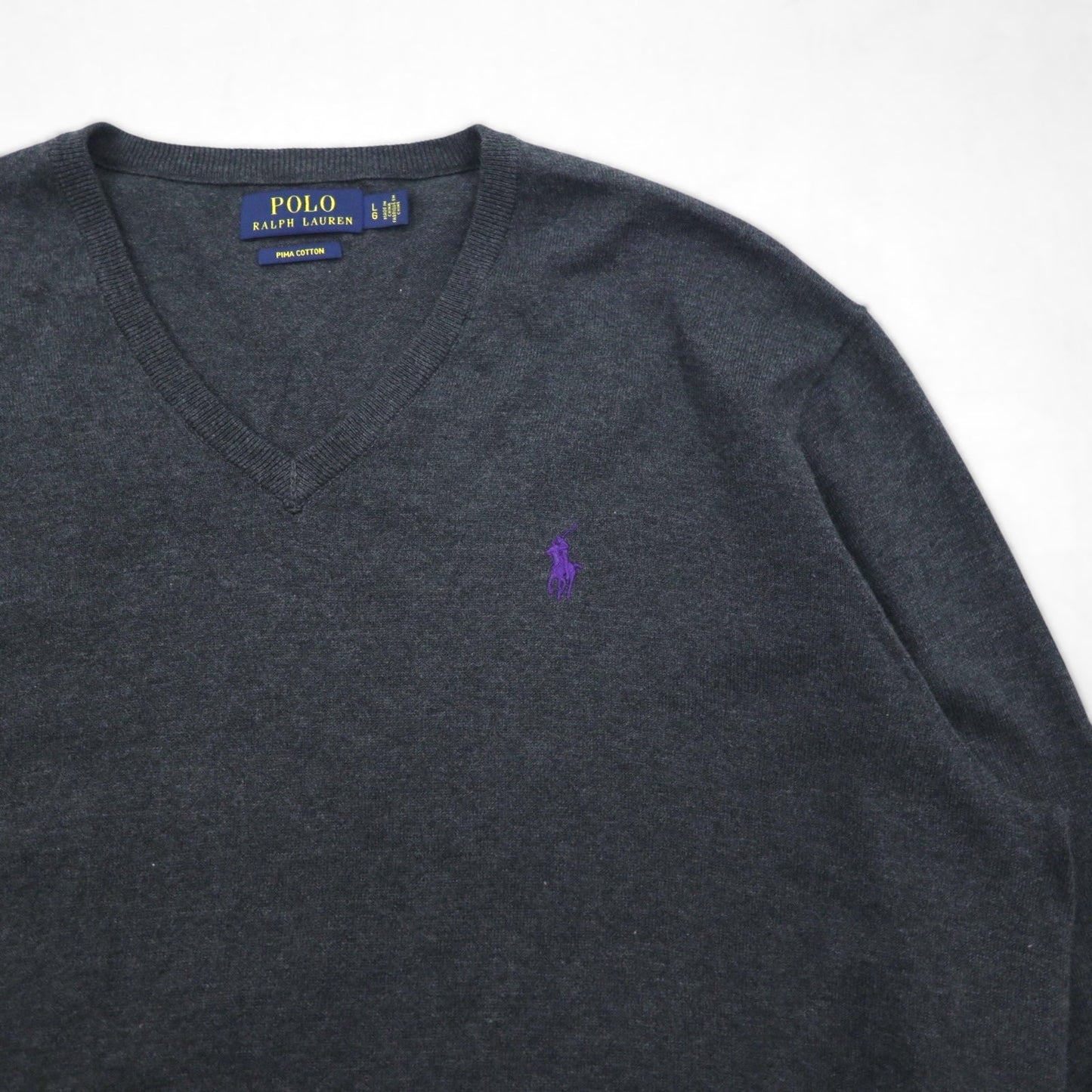 Polo Ralph Lauren Vネック ピマコットン ニット セーター L グレー スモールポニー刺繍