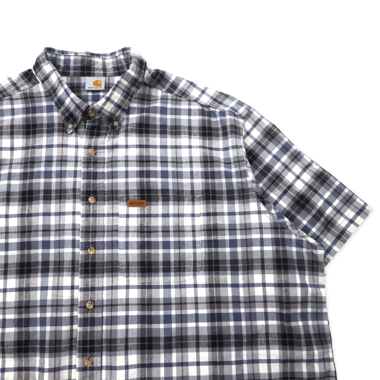 carhartt 半袖 ボタンダウンシャツ XXL グレー チェック コットン ビッグサイズ