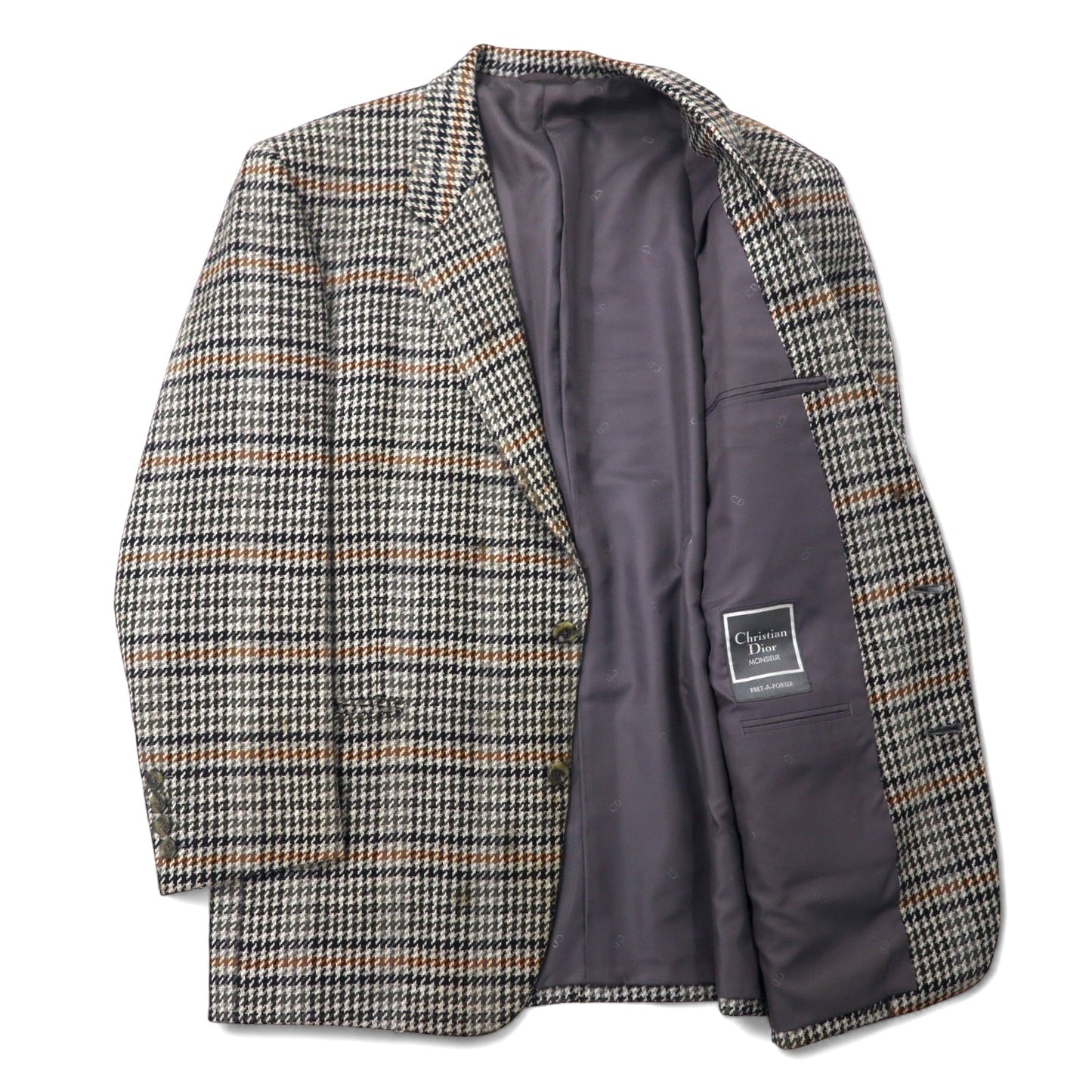 Christian Dior MONSIEUR Vintage 2B Tailored Jacket AB-6 175 Gray Glen Check Wool Made in Japan