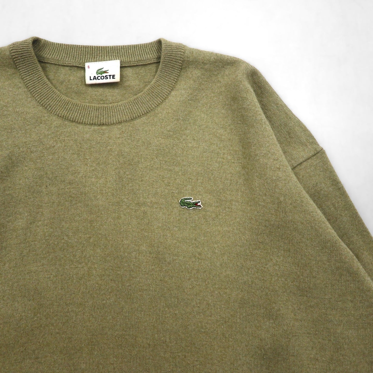LACOSTE クルーネック セーター ニット L ベージュ ウール ワンポイントロゴ