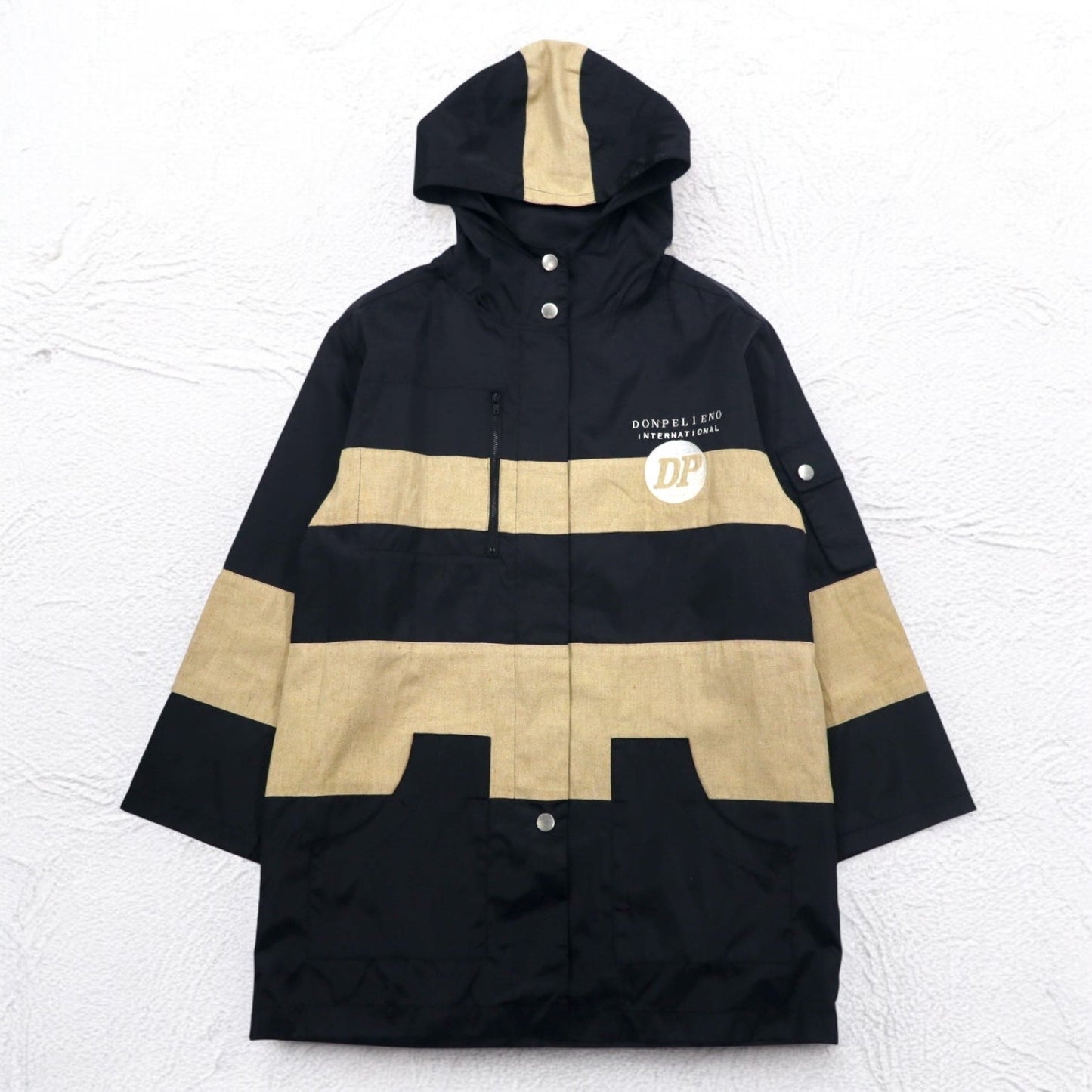 90s DON PELIENO Hooded Nylon Jacket, XL, Black, Mixed Material