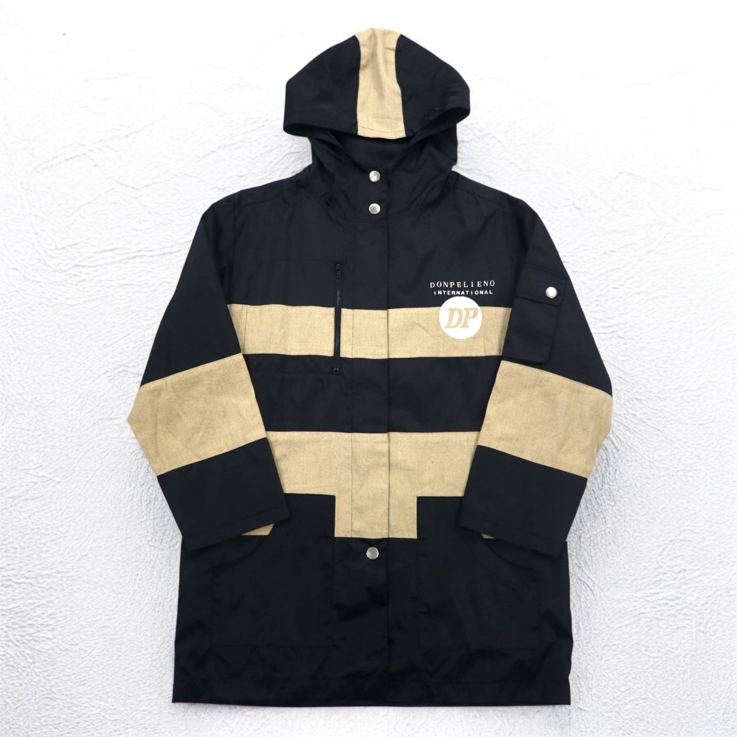 90s DON PELIENO Hooded Nylon Jacket, XL, Black, Mixed Material