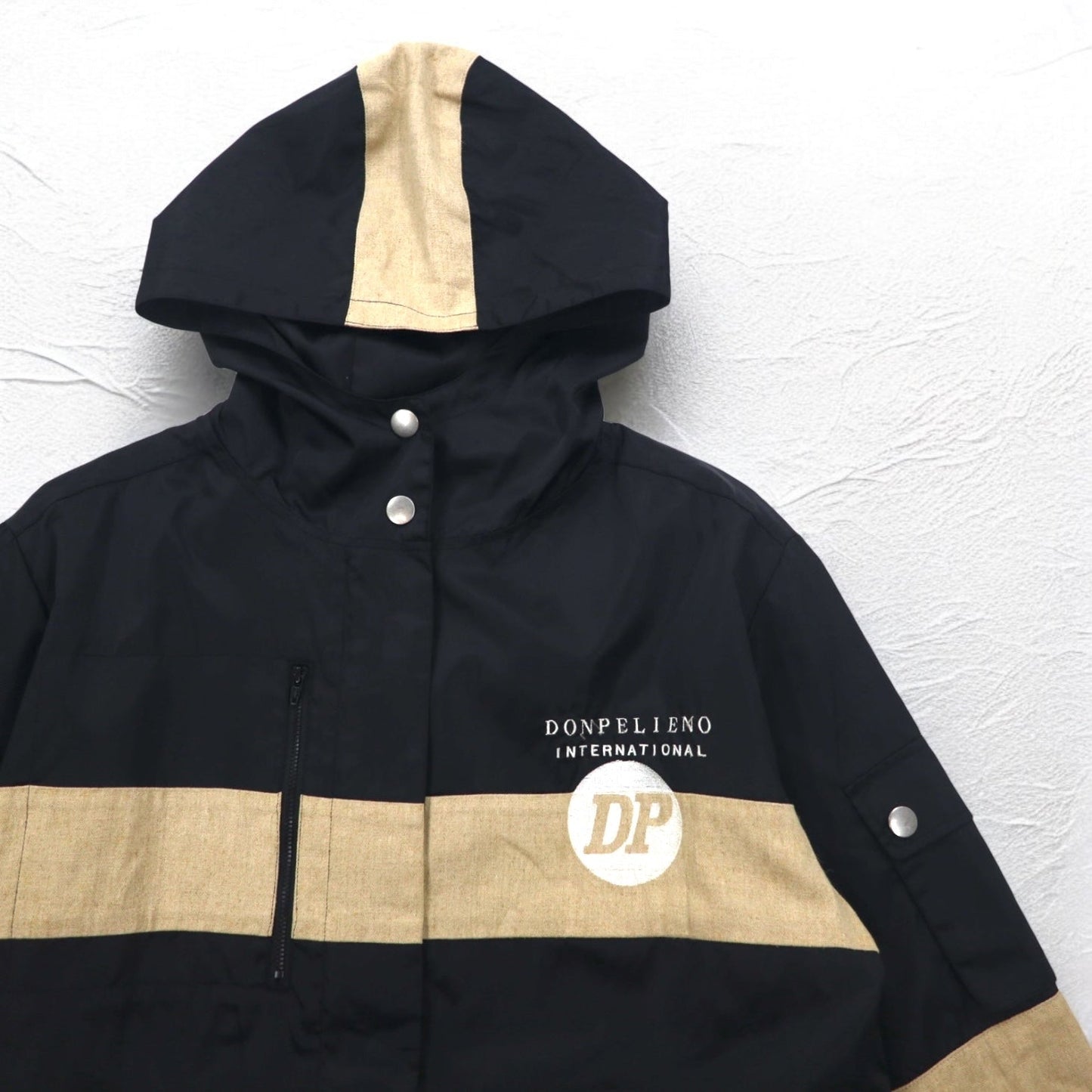 90s DON PELIENO Hooded Nylon Jacket, XL, Black, Mixed Material