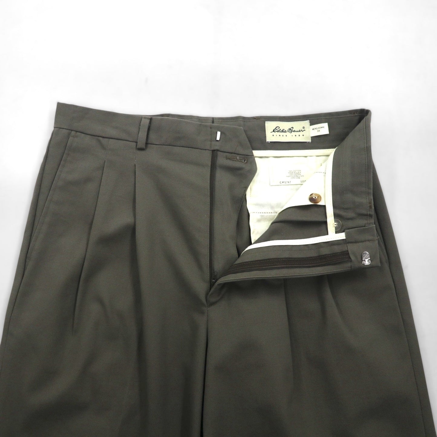 Eddie Bauer 90年代 USA製 2タック ワイド チノ スラックス パンツ M ベージュ コットン