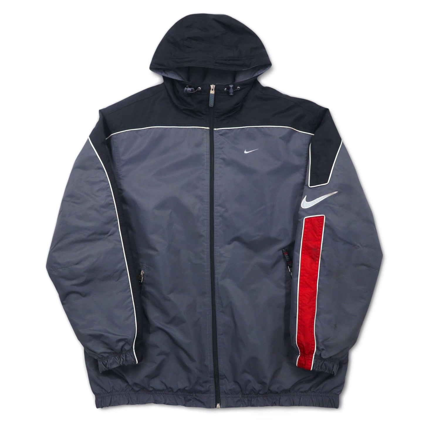NIKE 2000s Nylon Jacket Insulation Parka L Silver Padded Swoosh Logo