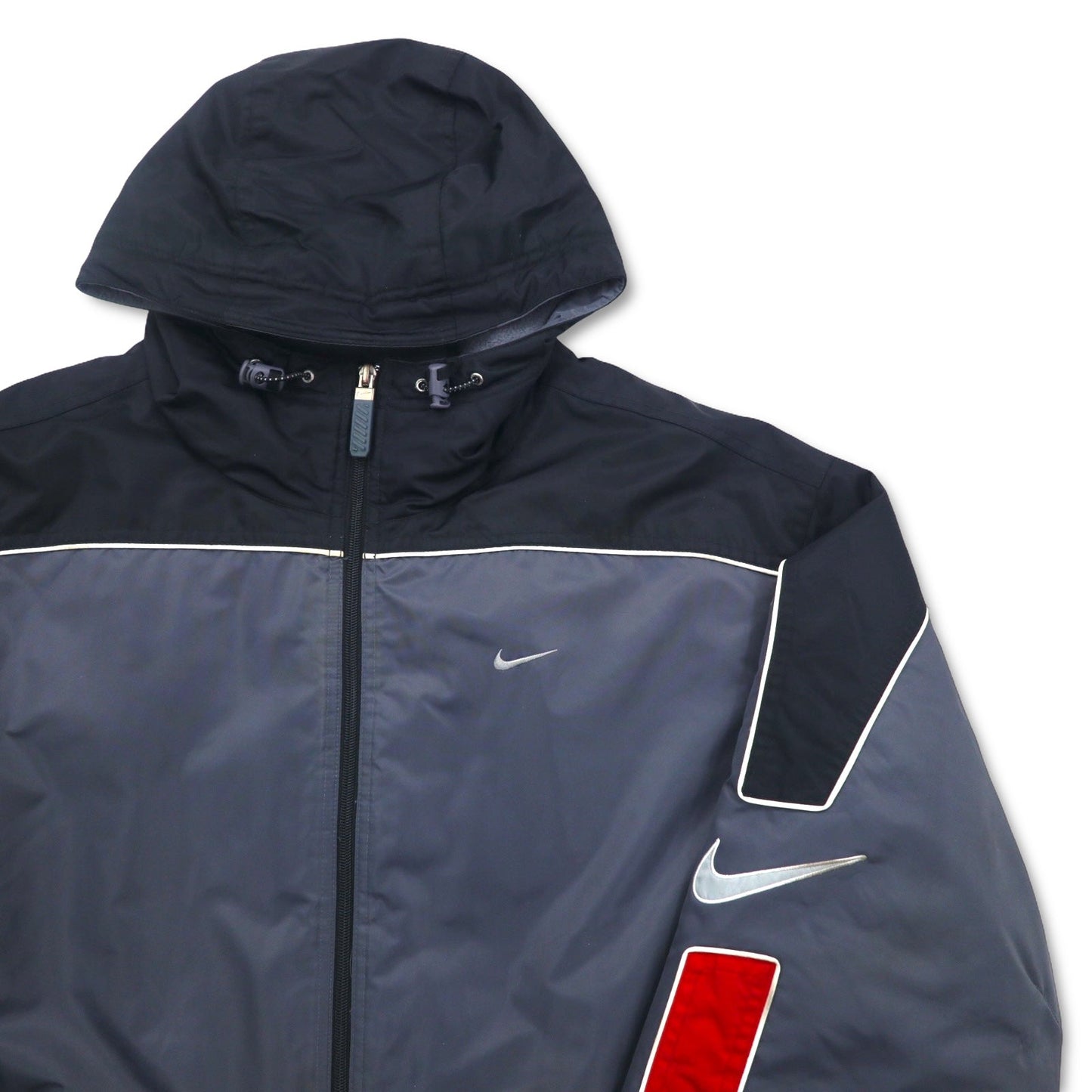NIKE 2000s Nylon Jacket Insulation Parka L Silver Padded Swoosh Logo