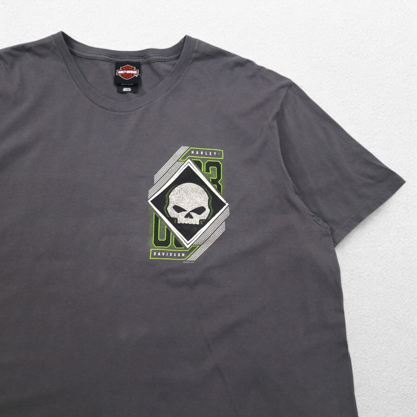 HARLEY DAVIDSON Skull Print T-Shirt, Size 2XL, Gray Cotton, Made in ALAMO CITY, Haiti