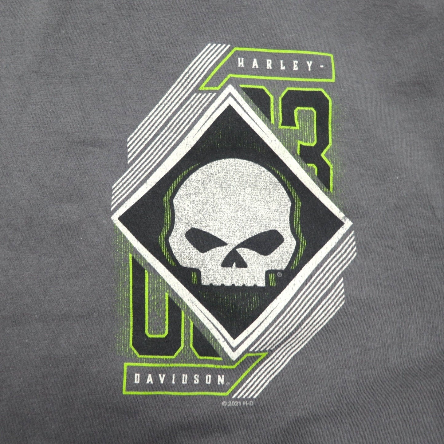 HARLEY DAVIDSON Skull Print T-Shirt, Size 2XL, Gray Cotton, Made in ALAMO CITY, Haiti
