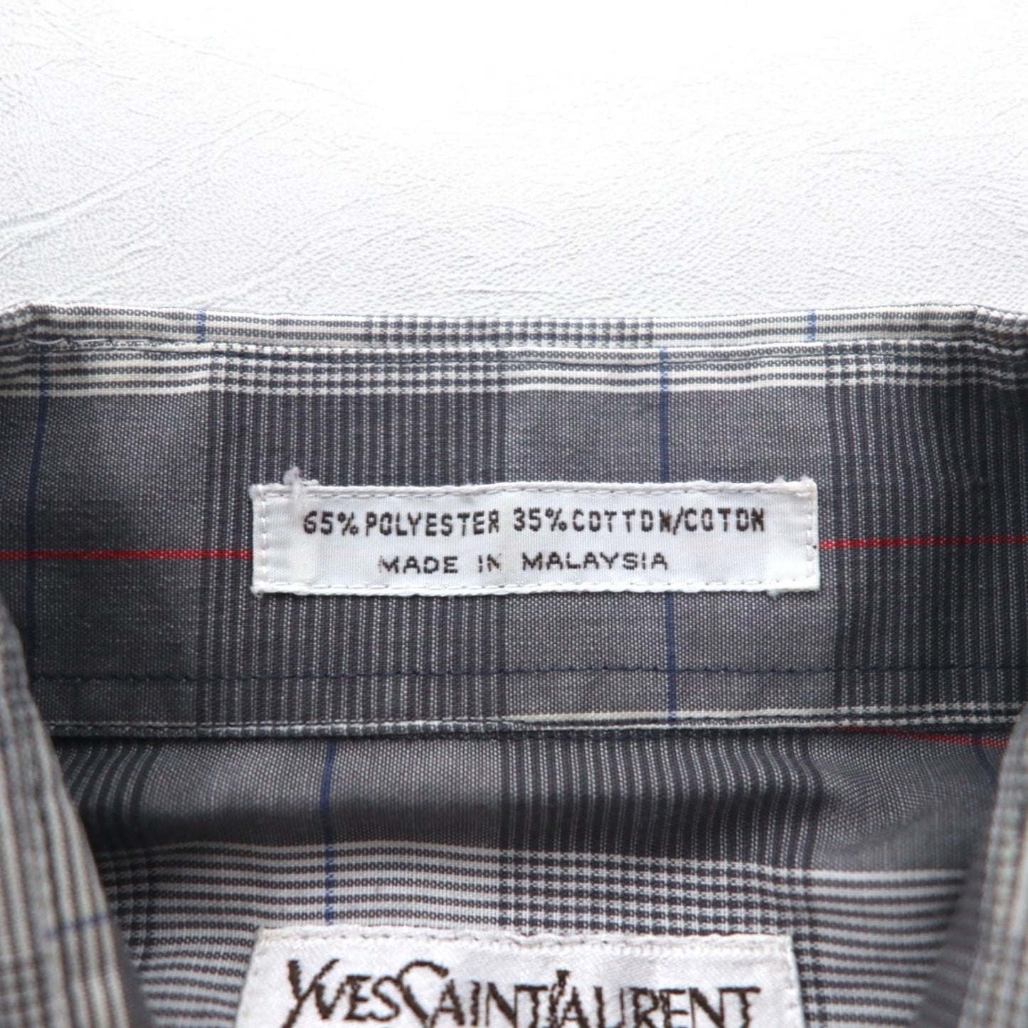 YVES SAINT LAURENT 90年代 オールド ワイドカラー シャツ M グレー チェック ポリエステル コットン