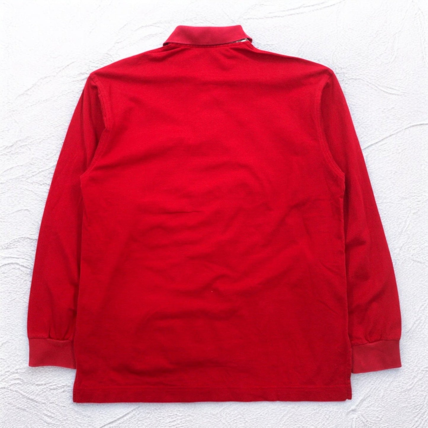 BURBERRY GOLF Long Sleeve Polo Shirt, Size S, Red, Cotton, Chest Pocket, One-Point Logo Embroidery