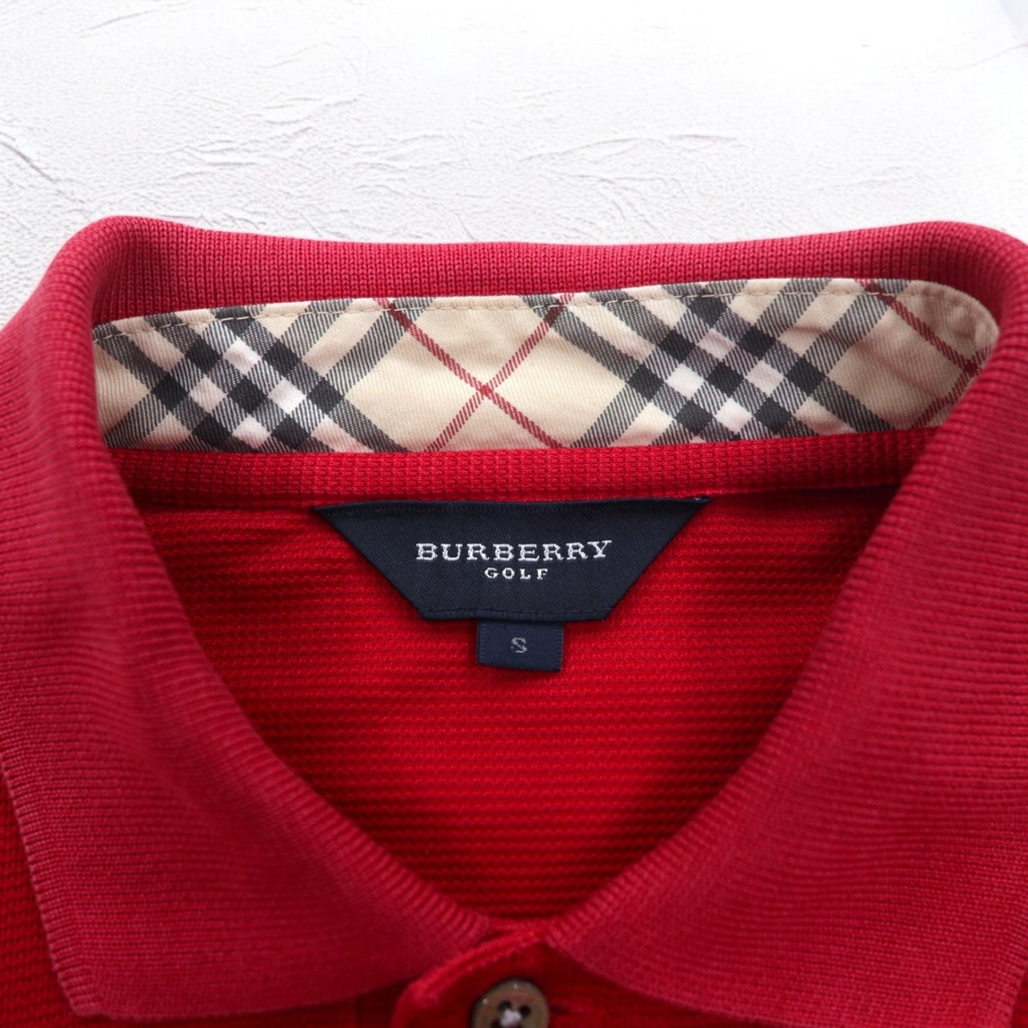BURBERRY GOLF Long Sleeve Polo Shirt, Size S, Red, Cotton, Chest Pocket, One-Point Logo Embroidery